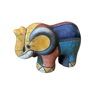 Vintage Raku Pottery Hand Made In South Africa Multi Colored Elephant Figurine